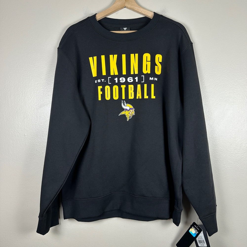 Fanatics Men's L NFL Minnesota Vikings Football Sweatshirt Black Crewneck NEW